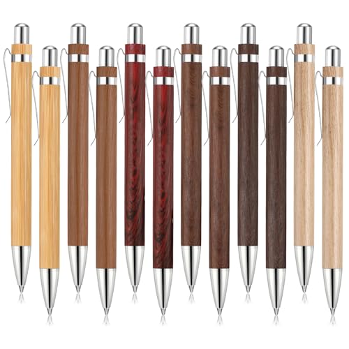 Sayglossy 12 Pcs Bamboo Pens Employee Appreciation Gifts | Engraving Wooden Ballpoint Pens Back to School Must Have for Writing Office Staff Coworkers Teacher Student(Elegant Color)