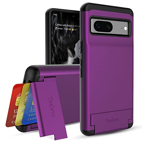 Teelevo Dual Layer Wallet Case for Google Pixel 7 (2022) Protective Case with 3-Card Storage for Google Pixel 7 - Purple