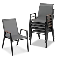 FANTASK Gartenstühle stapelbar 2er Set, 56 x 66 x 88 cm, Balkonstühle mit Armlehnen, Stapelstühle bis 180 kg belastbar, Terrassenstühle für Terrasse, Balkon (Grau)