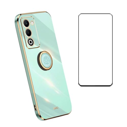 CNPUTAO Compatible with Oppo A5 4G / A5 5G Case Slim Soft Cover with Screen Protector,TPU Bumper with Kickstand Ring Holder Protective Cover,Mint