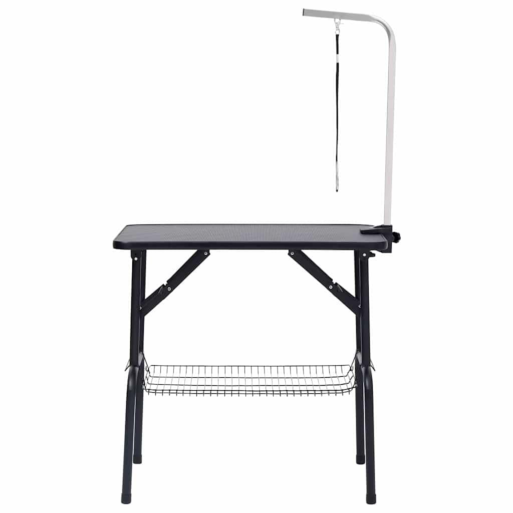 Verstellbarer Trimmtisch für Hunde mit 1 Schlaufe und Korb, klappbar, aus Edelstahl und Stahl, 81 x 48,5 x 80 cm, ideal für Tierpflege, Fellpflege, Hundepflege, Katzenpflege