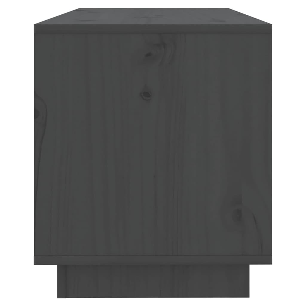 TV-Schrank Grau aus Massivholz Kiefer 74x34x40 cm mit 2 Schubladen, Modernes Media Center für Wohnzimmer, Schlafzimmer und Flur, Robuste TV-Konsole