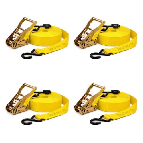Image of Trion Products Polyester Cargo Lashing Belt with S Hook - Pack of 4 | Heavy Duty Cargo Ratchet Straps, Ratchet Straps for Motorcycle, Bike, Trailer, Truck & Cargo Securing | 1 Inch x 10 ft