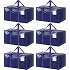 6 Pack Extra Heavy Duty Large Moving Bags with Strong Zipper & Comfortable Handles, Sturdy & Durable Clothes Storage Bags Totes Bins, Blue Packing Moving Boxes for College Supplies, Dark Blue