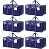 6 Pack Extra Heavy Duty Large Moving Bags with Strong Zipper & Comfortable Handles, Sturdy & Durable Clothes Storage Bags Totes Bins, Blue Packing Moving Boxes for College Supplies, Dark Blue