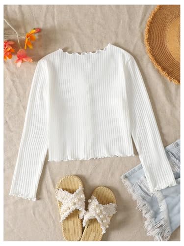 Girl's Ribbed Knit Button Down T Shirts Lettuce Trim V Neck Long Sleeve Top2