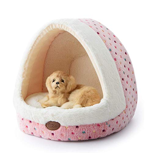Maison de couchage pour chien et chat rose avec coussin doux et design de grotte pour chat