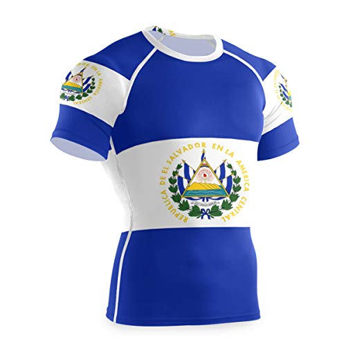 super3Dprinted El Salvador Flag Men's Compression Short Sleeve Baselayer Workout T-Shirts