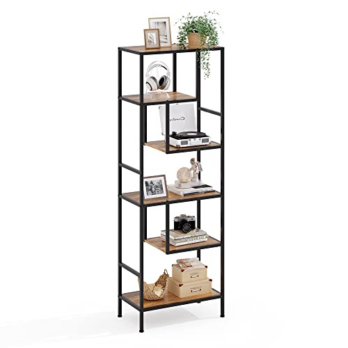 Linsy Home Bookshelf, 5 Tier Wood And Metal Book Shelf, 68 Inches Display Tall Bookcase, Open Display Shelves For Living Room Bedroom Home Office, Brown #TOP17