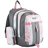 Eastsport Extra Large Backpack Expandable Oversized For Travel Hiking Work Camping Sports Outdoors With Drawstring Bag 18x13.5x9.5 Spring Floral Ash Grey