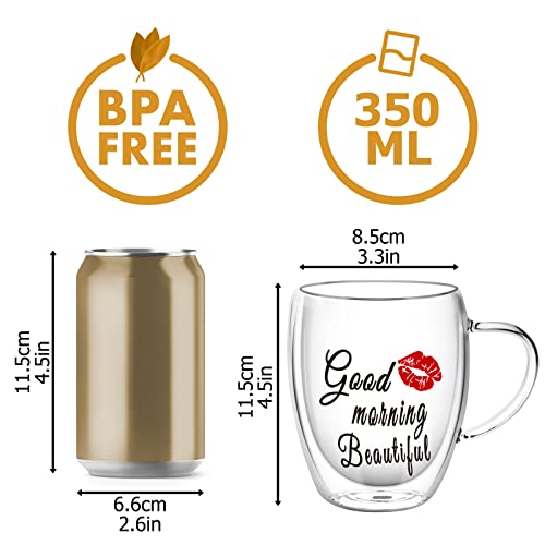 Top-spring Double Walled Glass Coffee Cups for Couples Insulated Latte Glasses Couple Mugs Set of 2 - Image 3