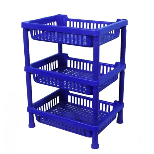 Image of Oblivion Kitchen Organiser Rack - Vegetable Storage Cart, Multipurpose 3 Layer Plastic Storage Stand - Durable Utility Basket for Vegetables, Fruits & Home Utility - Space-Saving Accessory (Pack of 1)