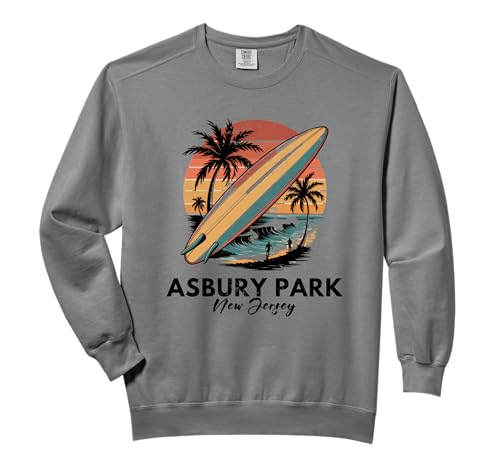Asbury Park Beach New Jersey Surfboard Beach Comfort Colors Adult Sweatshirt