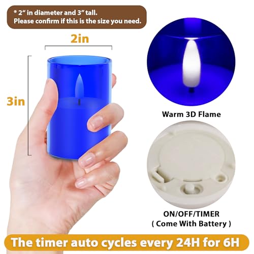 Image of 12Pack Flameless LED Candles with Timer, Battery Operated, Blue, 2 inchx3 inch | Small Pillar & Votive Candle with Realistic Flickering Warm Glow for Centerpieces, Wedding Tables, Holiday, and Home Decor