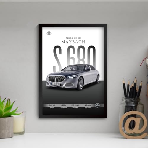 Image of Mercedes Maybach Poster | Framed Maybach S680 A4 Sized (31 x 23 cm) | Mercedes Car Poster for Wall, Gift for Boys, S Class Posters Frames | Car Posters for Wall, Bedroom, Hostel, Study Room (F 043)
