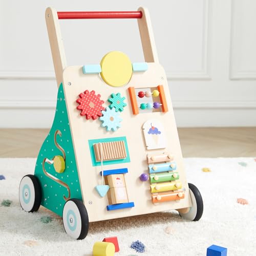 Image of Asweets Wooden Baby Walker Push and Pull Learning Activity Walker Kids’ Activity Toy Multiple Activities Center Develops Motor Skills & Stimulates Creativity(Color)