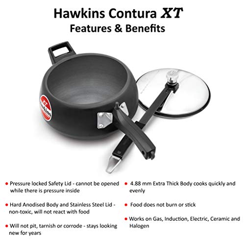 Hawkins Pressure Cooker Contura Hard Anodized Extra Thick Base for Induction, 3.5 L (Black) - Image 4