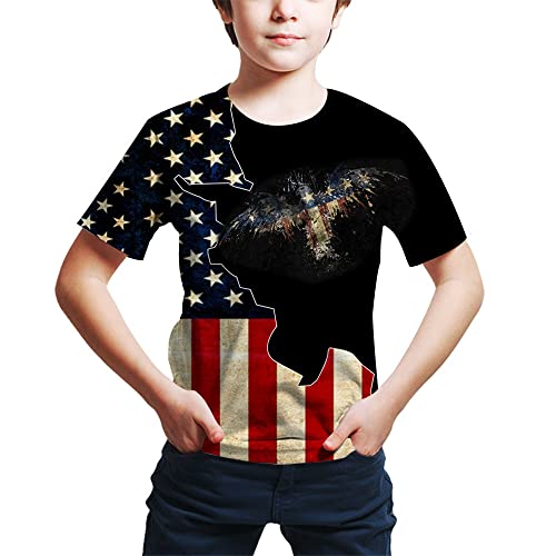 Kids Print 3D American Flag Pattern Tees Shirts for Youth Boys Girls 4-14 Years