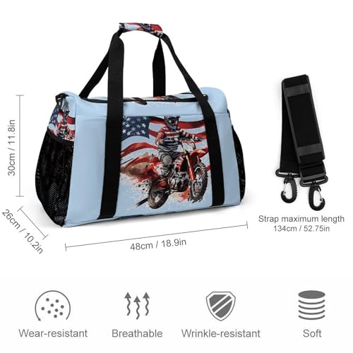 U.S Flag Dirt Bike Motocross Gym Bag Travel Duffle Bags Shoulder Carry On Weekender Bag Hangbag for Women Men2