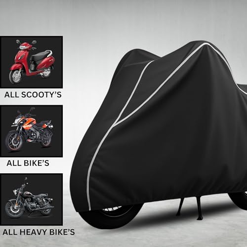 Image of 100% Waterproof Jupiter 125 Bike Cover | Polyester Body Cover for Rain & Sun | UV Protection, Dustproof, Scratch Resistant, Windproof, Heat Resistant, Vehicle Specific Fit (Black)