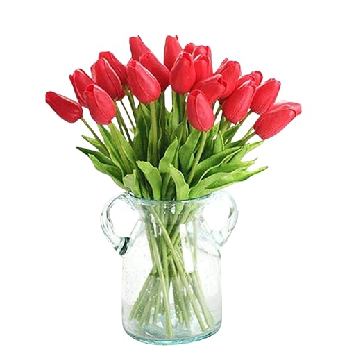 Image of CosaCentrum Beautiful Decorative Artificial Tulip Flower Bunches for Home decor (Red, Pack of 11)