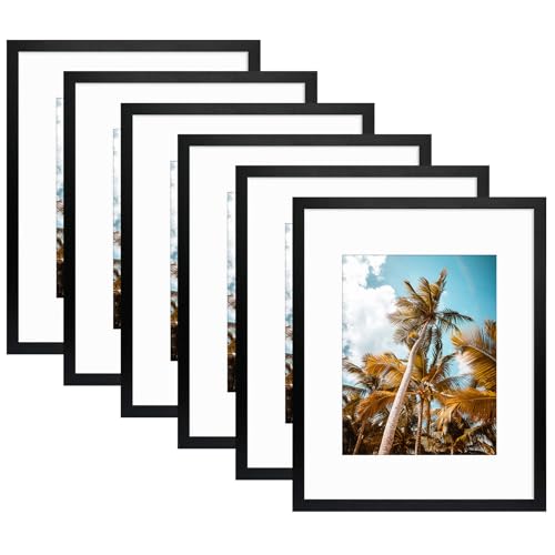 Image of Frametory 16x20 Picture Frame for Wall, Display Picture 11x14 with Mat or 16x20 Without Mat, Gifts for Family (Black, 6 Pack)