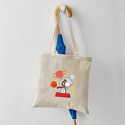CafePress Space Snoopy Reusable Natural Beige Canvas Tote Shopping Bag