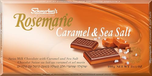 Schmerling's Swiss Chocolate Caramel & Sea Salt - Milk Chocolate Candy Bars Made in Switzerland - Kosher For Passover OU - Parve - Gluten and GMO Free - 3.5oz Each (Pack of 5)