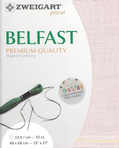 Image of Wizardi Belfast 32 Count Rose Blush 3609 /4115. Needlework Canvas, Cross-Stitch Fabric, Embroidery Cloth, Needlepoint Canvas. 100% Linen. Precut Zweigart