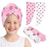 Unicorn Castle 2 Pack Kids Microfibre Hair Towel Wrap, Rapid Drying Hair Turban with Button for Wet Hair,Pink White Strawberry