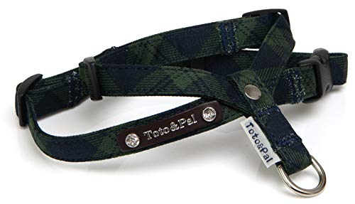 Toto&Pal Royal Tartan Check Neck Harness (with Swarovski) Navy, 0.8 inches (20 mm)