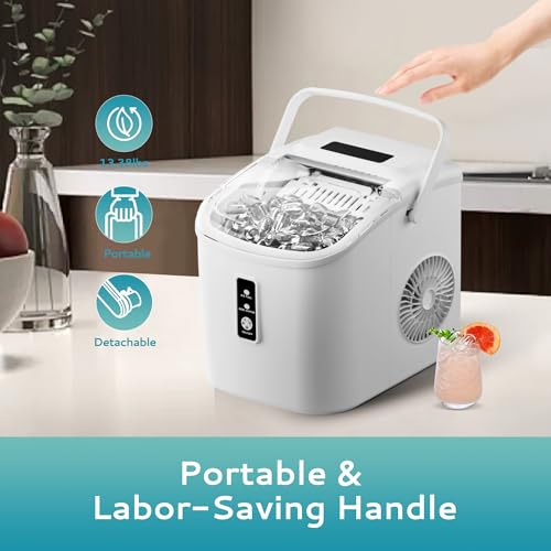 Image of EUHOMY Countertop Ice Maker Machine with Handle, 26.5lbs Per Day, 9 Cubes in 6 Mins, Auto-Cleaning Portable Ice Maker with Basket and Scoop, for Home /Kitchen /Camping /RV