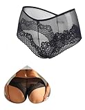 ohyeahlady Sexy Underwear for Women Lace Mesh Boyshort See Through Cheeky Briefs Lightweight Soft Boy Short Panties Hipster Black M