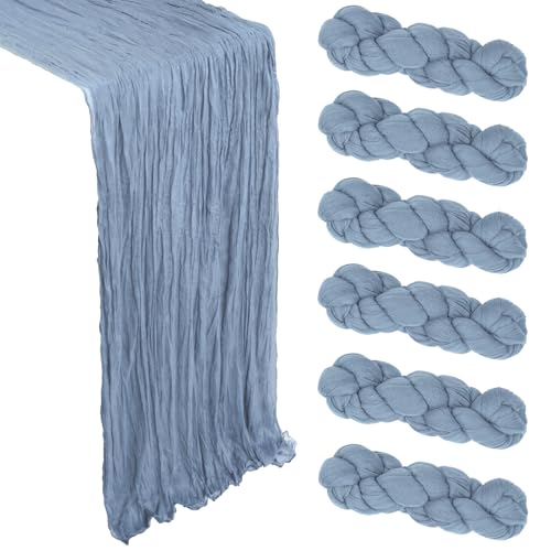 6 Pack Dusty Blue Cheesecloth Table Runner 10Ft Spring Gauze Cheese Cloth Table Runner 35x120 Inch Boho Sheer Rustic Fabric for Holiday Party Decor Baby Shower Wedding Home Decorations