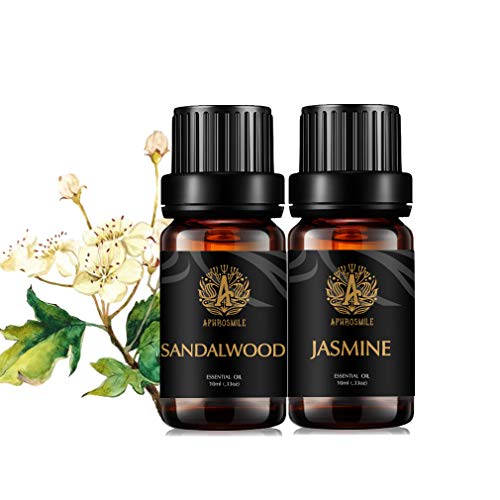 Aphrosmile 100% reine Jasmin und Sandelholz ätherische Öle Set für Diffusor, Aromatherapie, 2x10ml, Therapeutische Grade, Kit für Kerzenherstellung