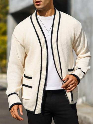 men's pullover sweaters Colorblock Bordered Cardigan With Double Pockets3