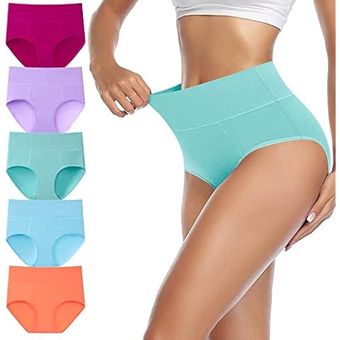 Eiggam High Waisted Underwear for Women Cotton Soft Postpartum Underwear Stretch Tummy Control Briefs Comfy Ladies Underpants C-Section Panties Multipack Medium Cover