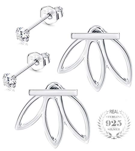 Milacolato 925 Sterling Silver Ear Jacket Stud Lotus Flower Cubic Zirconia Earrings for Women Small Simple Chic Earrings Set Milacolato 925 Sterling Silver Ear Jacket Stud Lotus Flower Cubic Zirconia Earrings for Women Small Simple Chic Earrings Set