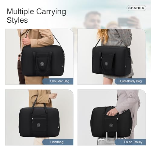 SPAHER Reisetasche Handgepäck Tasche 55x40x23 Lufthansa Wizzair Eurowings Leichte Reisetasche Groß Faltbare 50L wasserdichte Tasche Flugzeug Travel Duffle Bag Cabin Bag Weekender Damen Herren