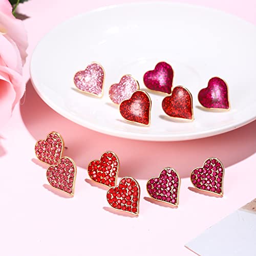 Xocartige Valentine’s Day Heart Stud Earrings For Women Girls Enamel Rhinestone Heart Ear Studs Sweet Love Heart Earrings Wedding Birthday Party Jewelry (6 Pairs Heart Studs) #TOP3