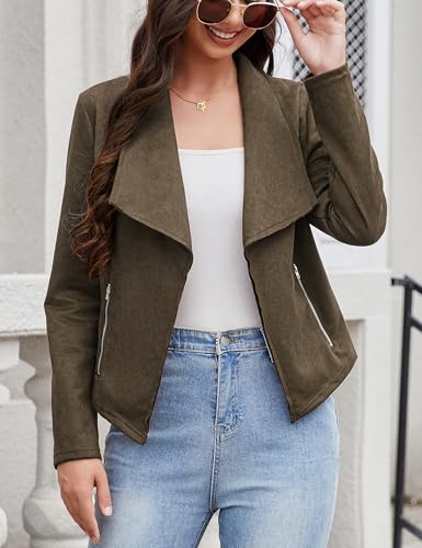 KOJOOIN Women's Fashion Faux Suede Jackets 2024 Clothes Lapel Long Sleeve Open Front Outerwear Cropped Coats2