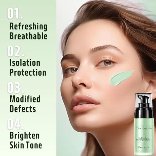 Anti-redness Face Primer,Green Colour Corrector,Make up Primer for Red & Blemished Skin,Hydrating Isolation Cream,Versatile Skin-Focused Primer,Tone Adjusting Face Primer - Image 3