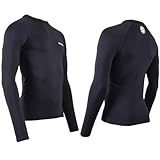 Two Bare Feet Adults Thermal Fleece Lined Rash Guard Vest - Long Sleeve UV Protection Surf Base Layer, Wetsuit Swimming Top for Surfing, Snorkelling & Watersports (Crew Neck, Black, M)