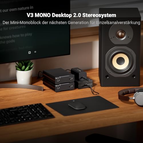 Fosi Audio V3 Mono Leistungsverstärker für Passive Lautsprecher, Mini Monoblock Class D Verstärker mit TPA3255, 240W HiFi Heimkino AVR Receiver, RCA/XLR symmetrische Eingänge, 48V/10A Netzteil
