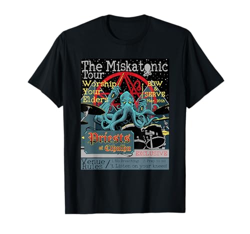 Miskatonic Tour Cthulhu Drummer Rock Concierto Horror Camiseta