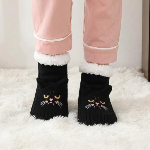 Image of ZYZX Cute Cat Slipper Socks for Women with Grips,Fuzzy Socks Indoor