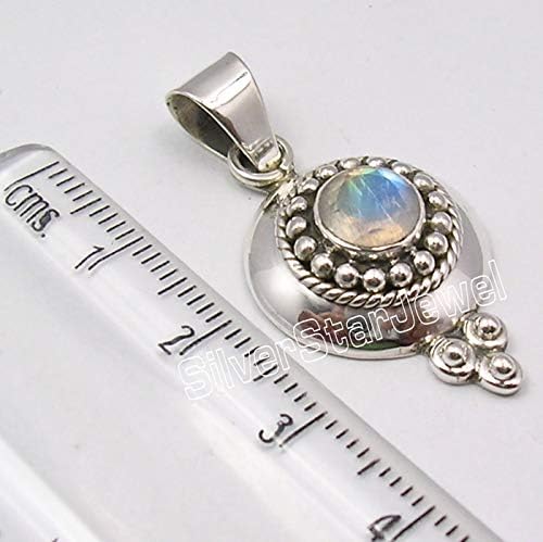 925 Solid Silver Rainbow Moonstone Necklace Pendant 1.4" New Jewelry