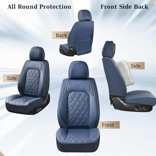 Image of Coverado Car Seat Covers, Front Seat Cover, 2 Pack Luxury Faux Leather Seat Covers for Cars, Waterproof Car Seat Protector, Blue Car Seat Cover, Universal Car Seat Protectors Fit for Most Cars
