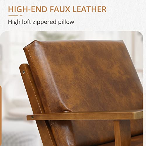 Lue Bona Leather Accent Chairs Set Of 2, Mid Century Modern Chair With Rubber Wood Frame, Removable Armrest/Thick Seat Cushion, Comfy Brown Arm Chairs For Reading, Living Room, Bedroom, Office #TOP4