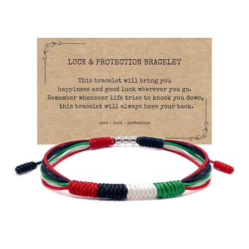 LAMIBEE Palestine Flag Bracelet Country Proud Protection and Lucky Surfer String Bracelet Tibetan Wrist Wrap Bracelet Boho Style Rope Bracelet for Women Men (Palestine)